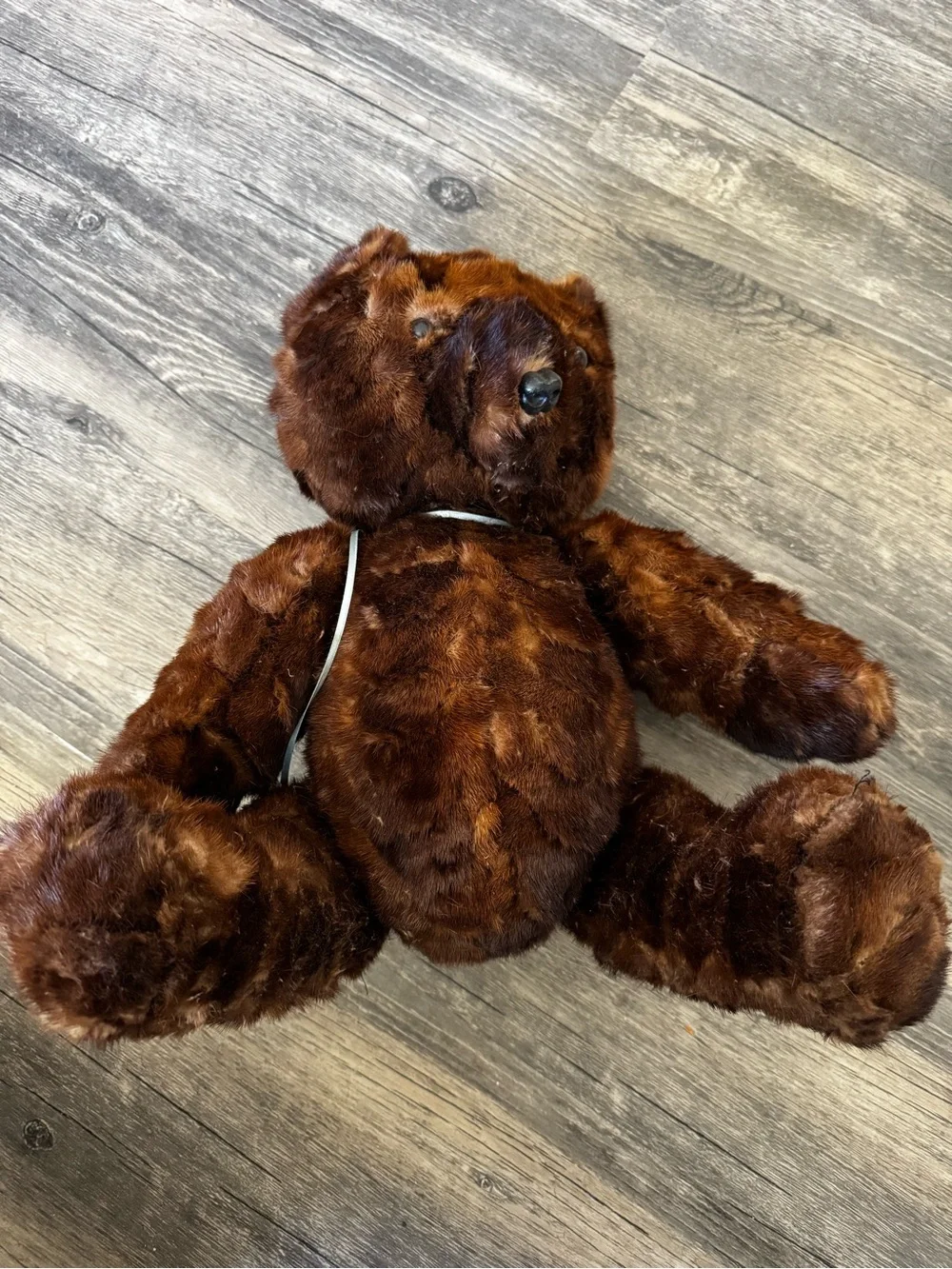 Vintage artist-made jointed teddy bear with real mink fur,  19” standing